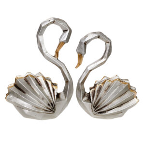 Geometric Swan Cubism Figurine Silver 2 Pcs – Elegant Animal Sculptures