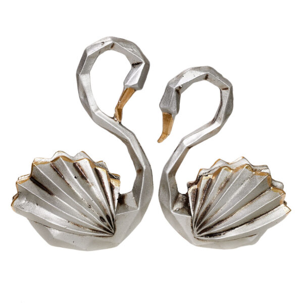 Geometric Swan Cubism Figurine Silver 2 Pcs - Elegant Animal Sculptures