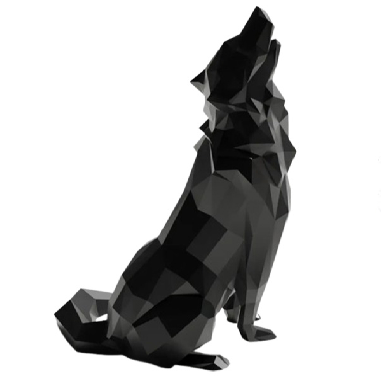Geometric Black Wolf Cubism Figurine - Artistic Sculpture