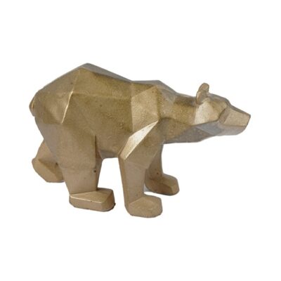 Geometric Golden Bear Cubism Figurine – Unique Accent