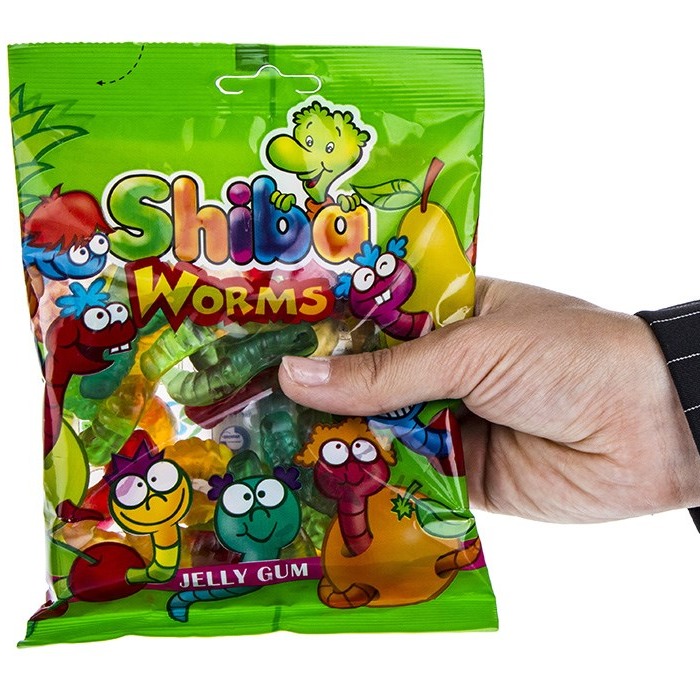 Halal Gummy Candy – Worms Fruit Jelly – Shiba (160 gr x15)