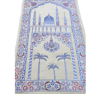 Islamic Prayer Mat Padded Sajadah in Velvet Minaret Cream & Blue