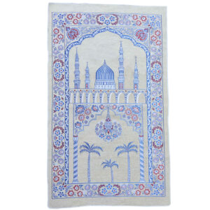 Islamic Prayer Mat Sajadah in Velvet Minaret Cream & Blue