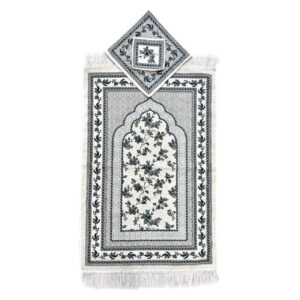 Islamic Prayer Mat Velvet Sajadah Floral Design Gray