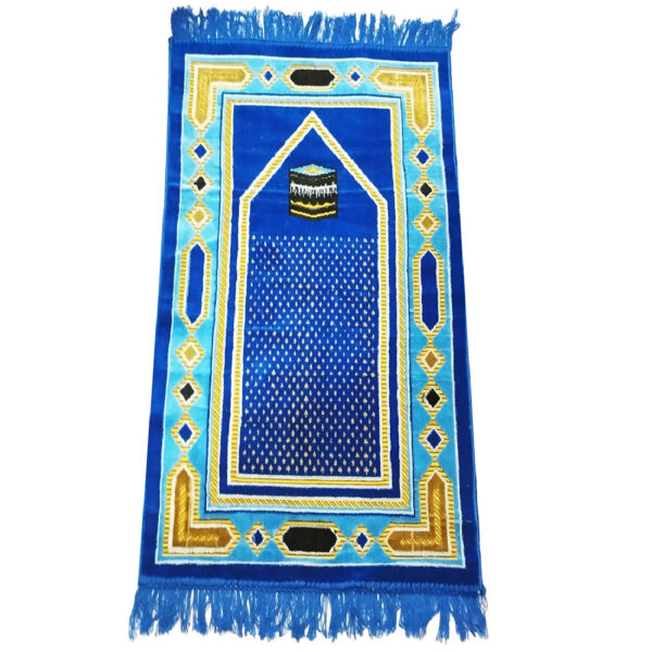 Islamic Prayer Rug Padded Sajadah in Velvet Kaaba Blue