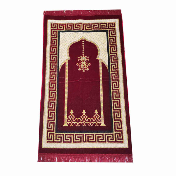 Islamic Prayer Velvet Rug Sajadah Traditional Crimson