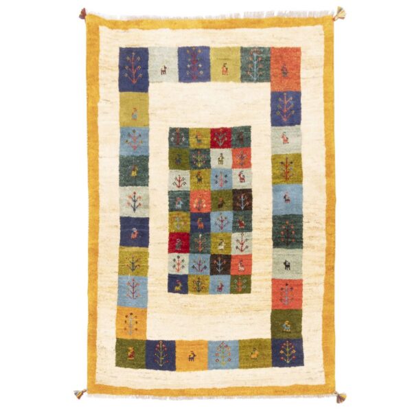 Persian Gabbeh Wool Rug Handwoven in Fars Kashkuli Cream