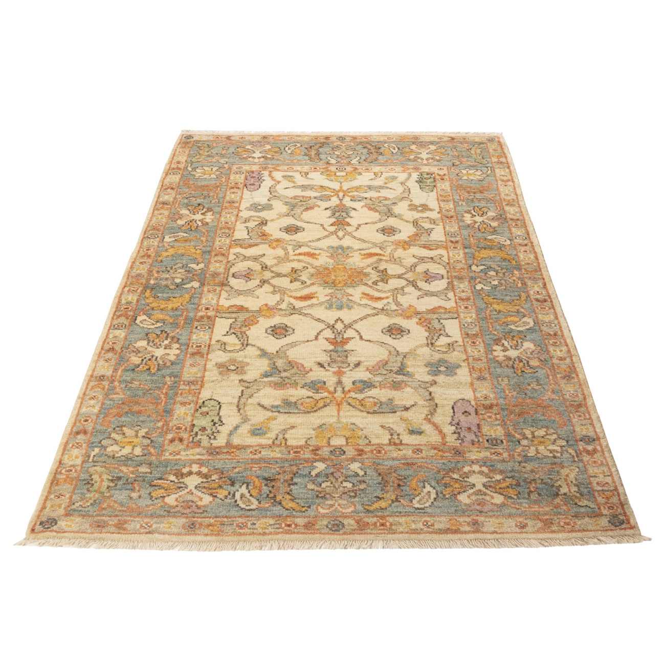 Original Persian Wool Carpet Hand-Knotted in Shiraz Bordered Cream