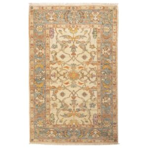 Original Persian Wool Carpet Hand-Knotted in Shiraz Bordered Cream