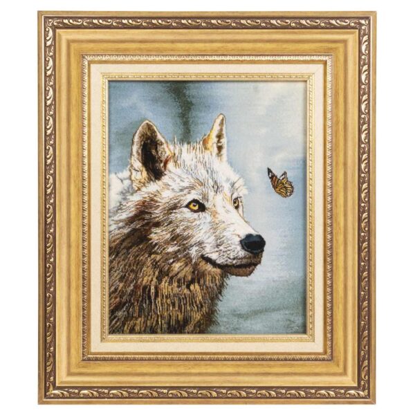 Hand-Knotted Persian Pictorial Rug from Tabriz Depicting Wolf & Butterfly