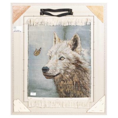 Hand-Knotted Persian Pictorial Rug from Tabriz Depicting Wolf & Butterfly