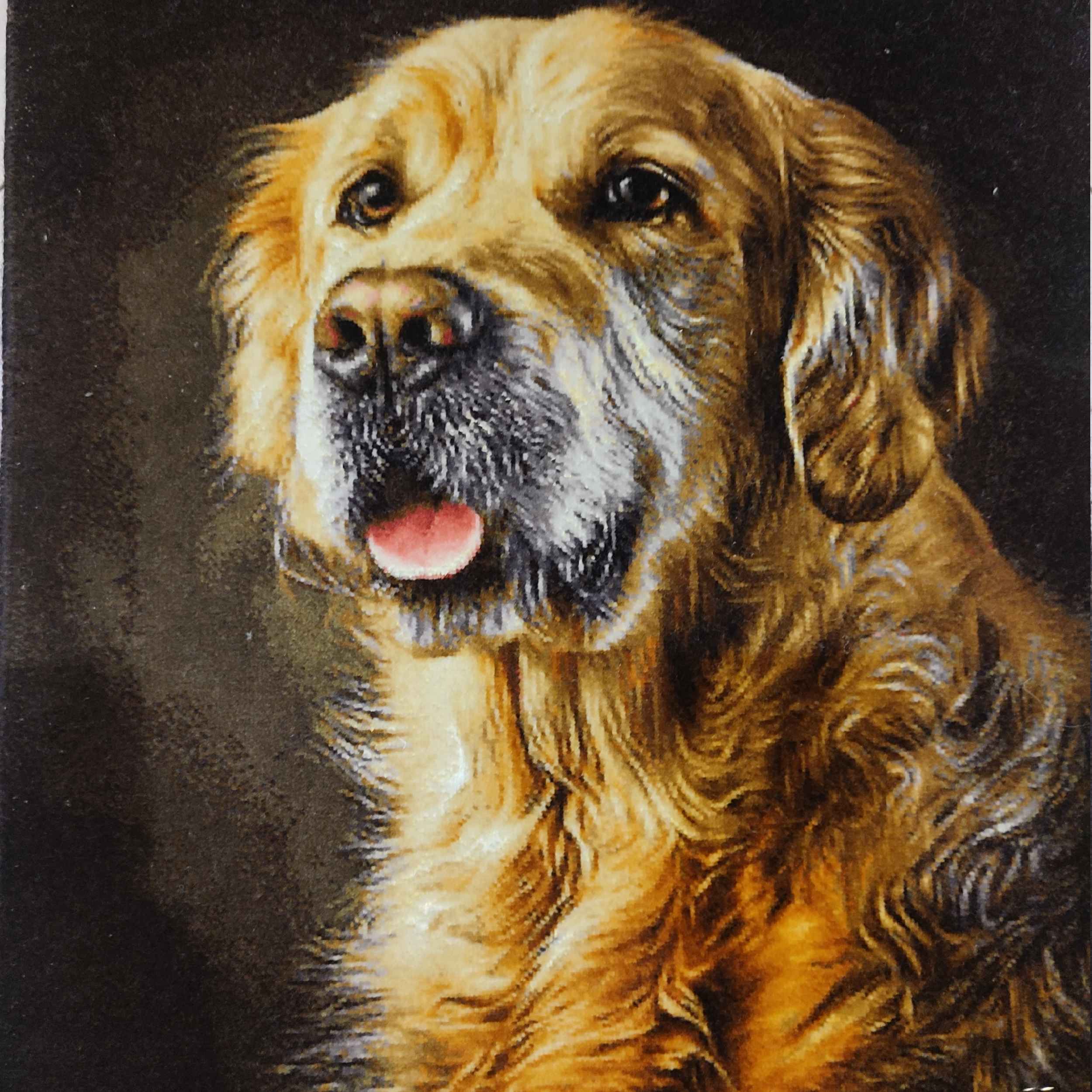 Hand-Knotted Persian Pictorial Rug from Tabriz Depicting Golden Retriever