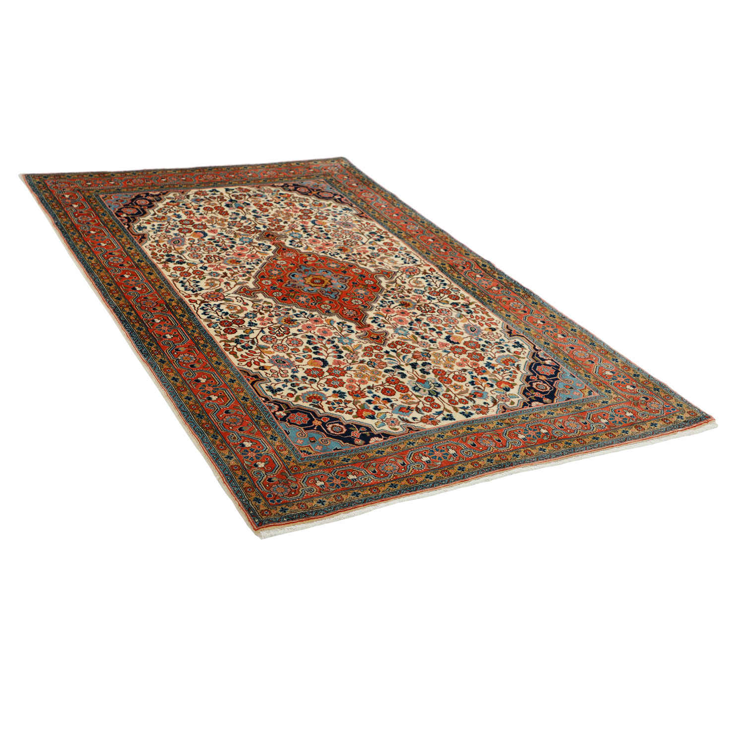 Persian Carpet with Wool Hand-Knotted Original in Malayer Floral Red