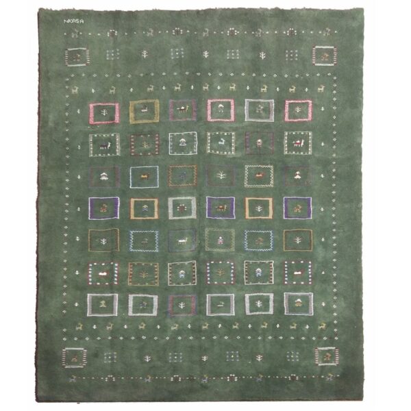 Persian Gabbeh Wool Rug Handwoven in Fars Green
