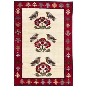 Persian Gabbeh Rug with Wool Original Handwoven in Fars Birds & Flowers