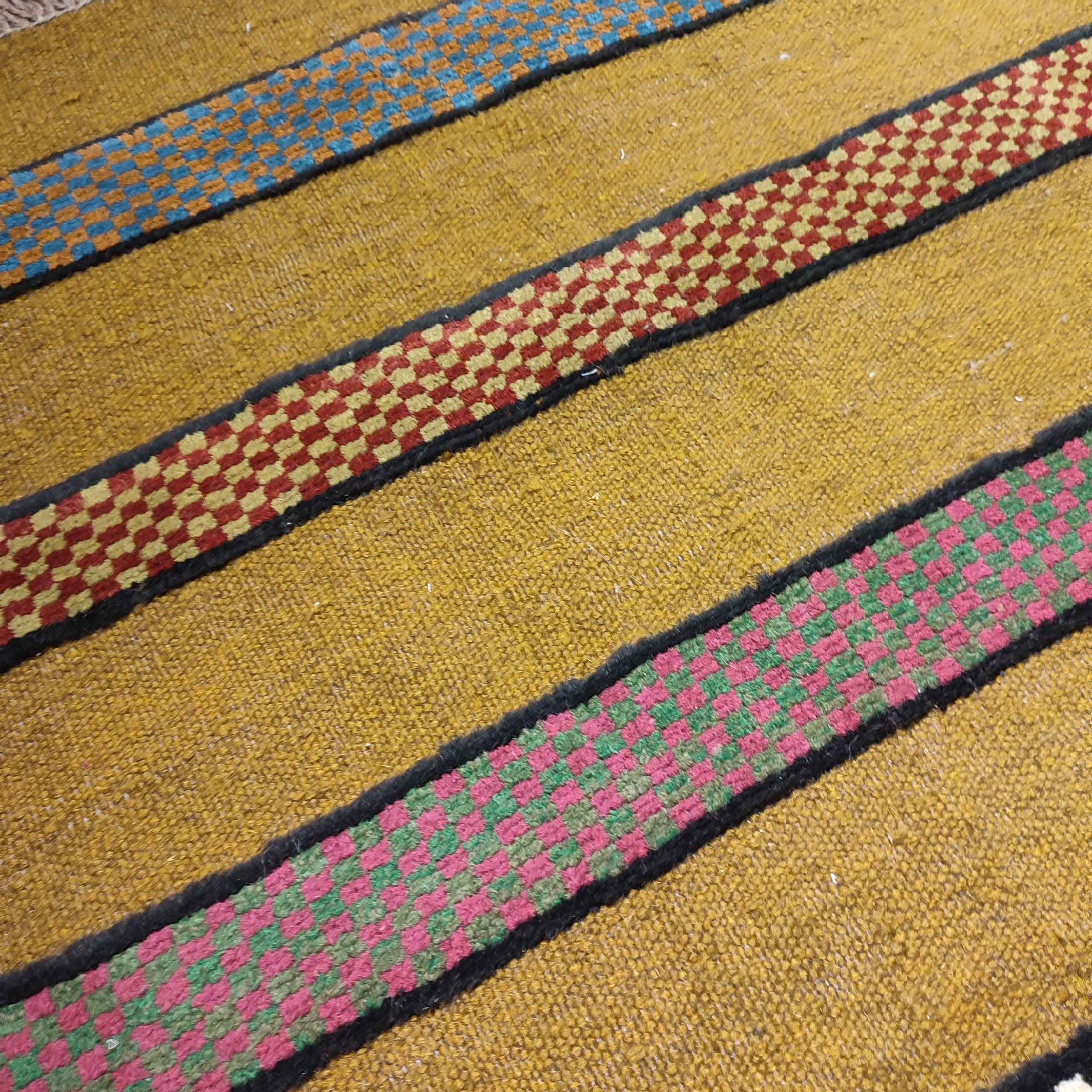 Genuine Persian Wool Kilim Rug Handwoven in Fars Striped Yellow