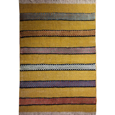 Genuine Persian Wool Kilim Rug Handwoven in Fars Striped Yellow