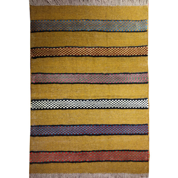 Genuine Persian Wool Kilim Rug Handwoven in Fars Striped Yellow