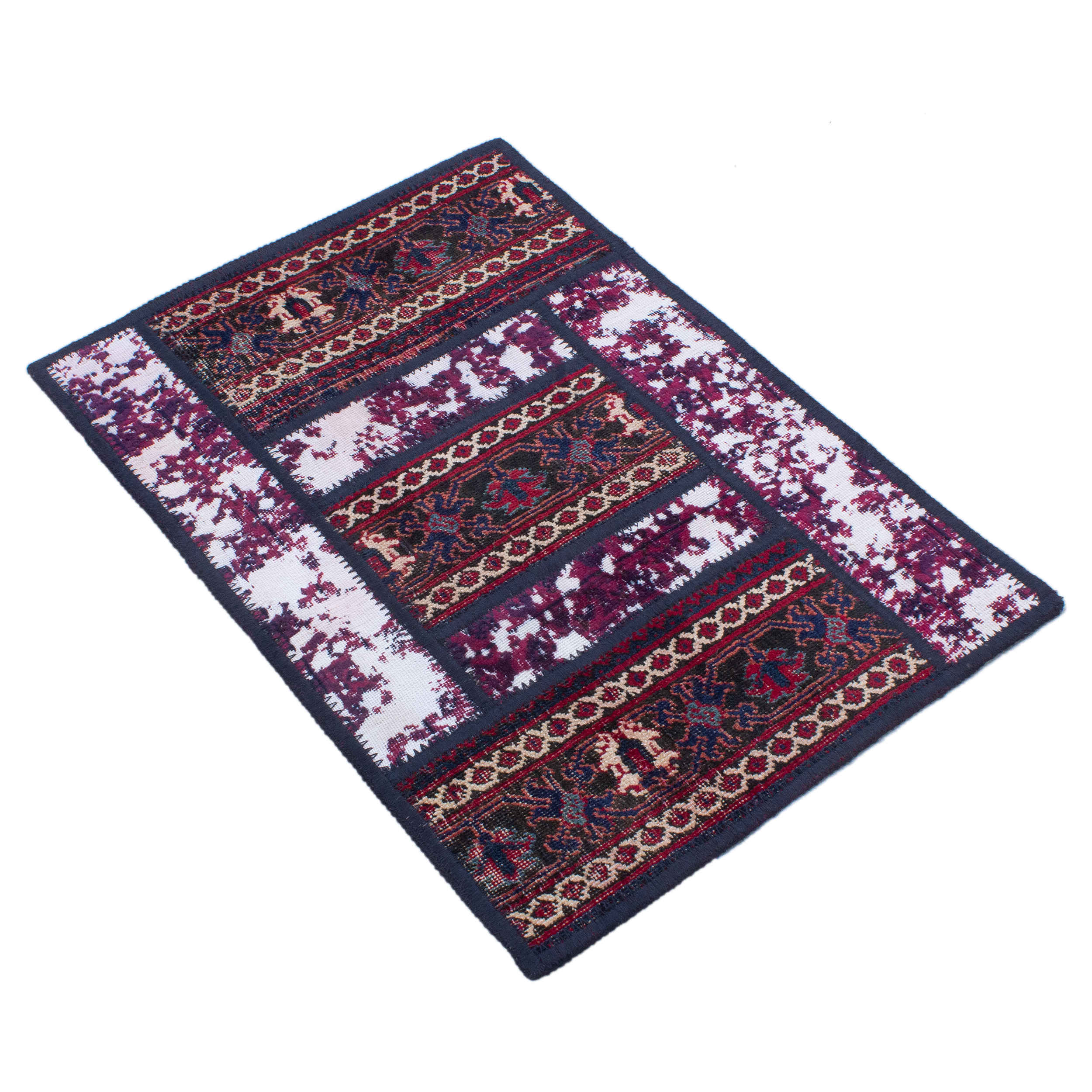 Vintage Persian Hand-Knotted Patchwork Carpet Crimson