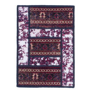 Persian Patchwork Rug Hand-Knotted Geometric Crimson