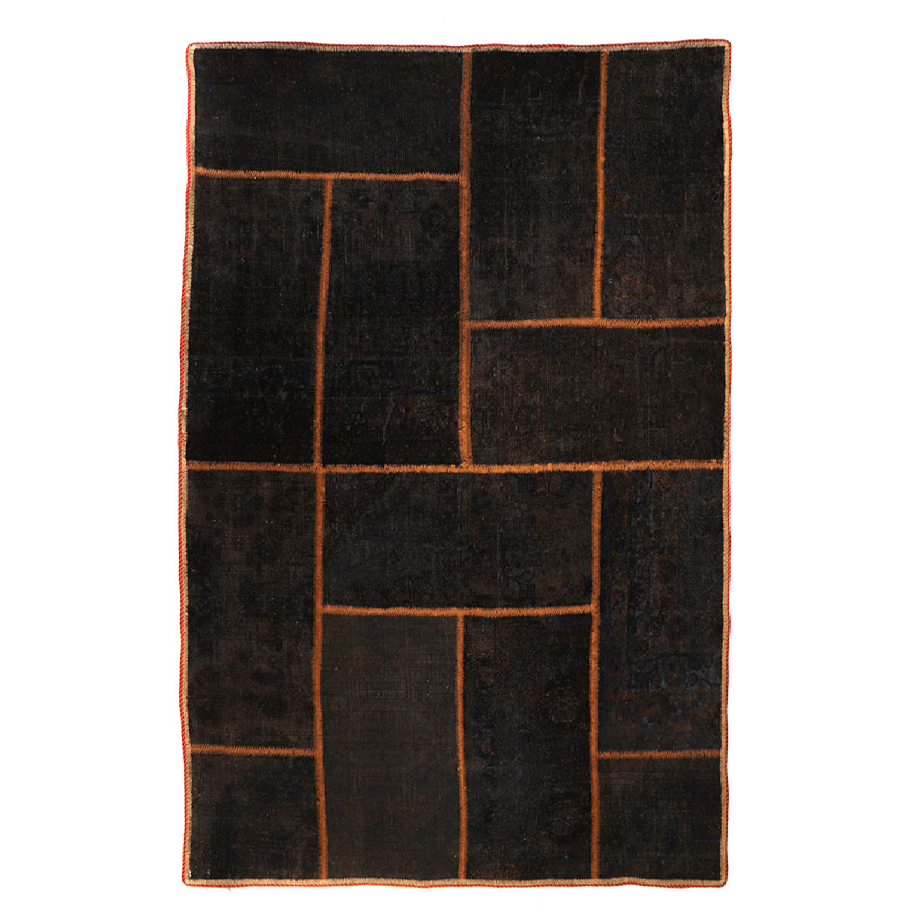Vintage Persian Hand-Knotted Patchwork Carpet Dark Brown