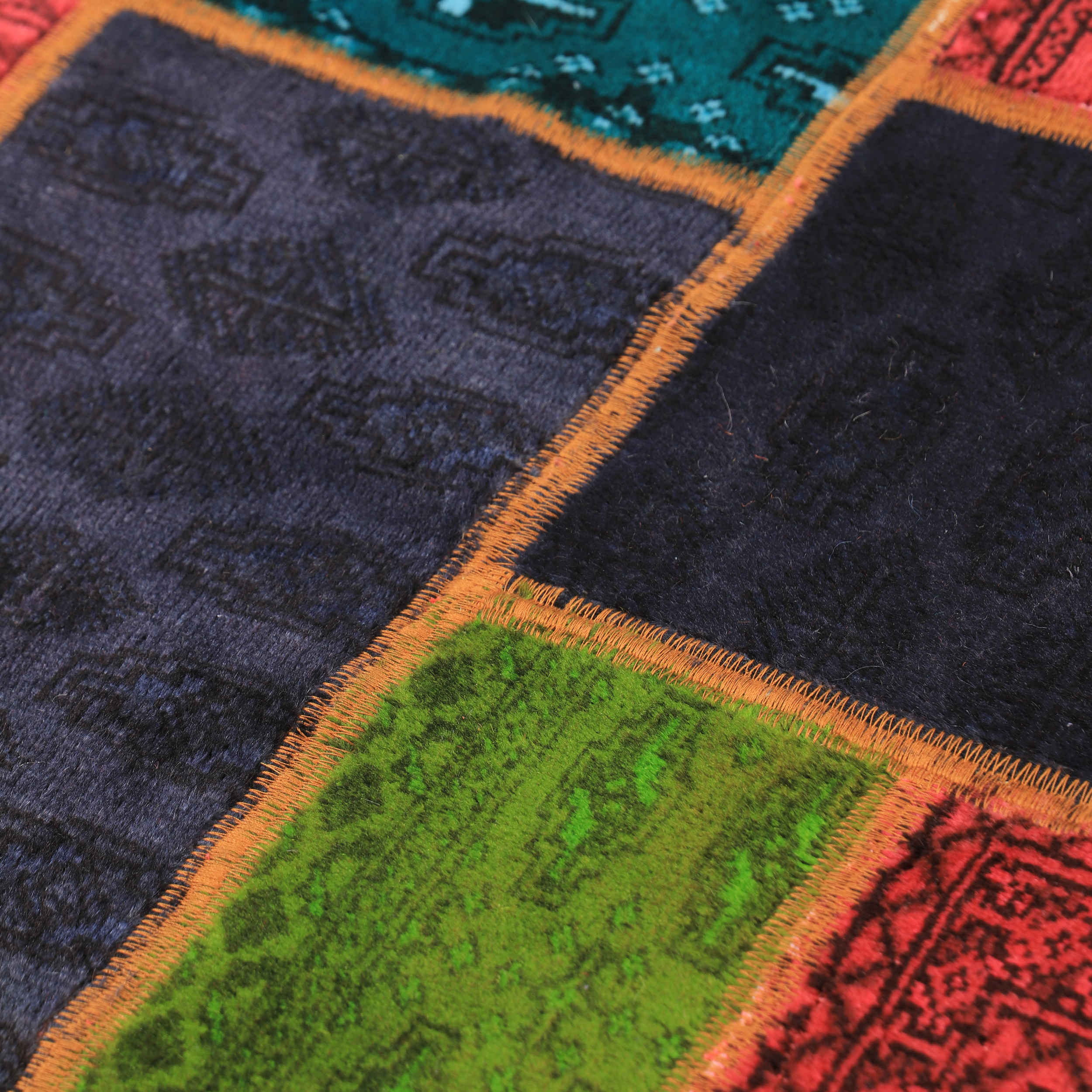 Vintage Persian Hand-Knotted Patchwork Carpet Red & Black