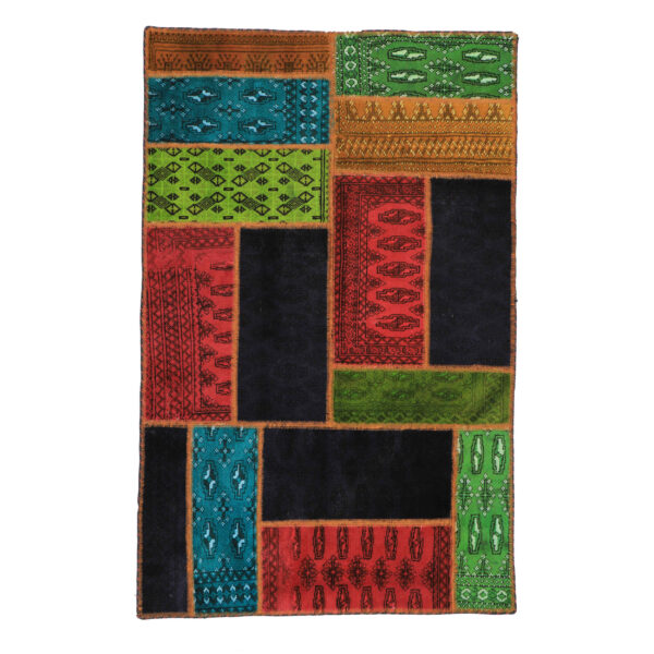 Vintage Persian Hand-Knotted Patchwork Carpet Red & Black