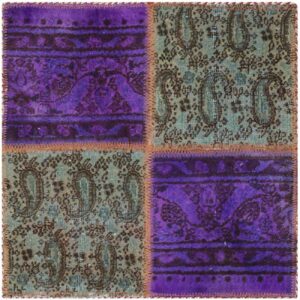 Persian Patchwork Rug Hand-Knotted Paisley Purple