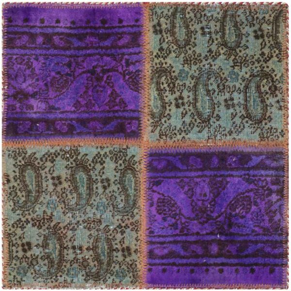 Vintage Persian Hand-Knotted Patchwork Carpet Paisley Purple