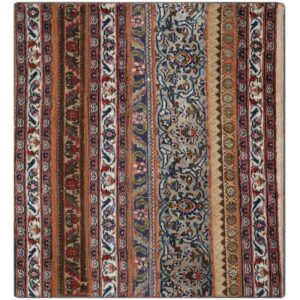 Persian Patchwork Rug Hand-Knotted Striped Brown