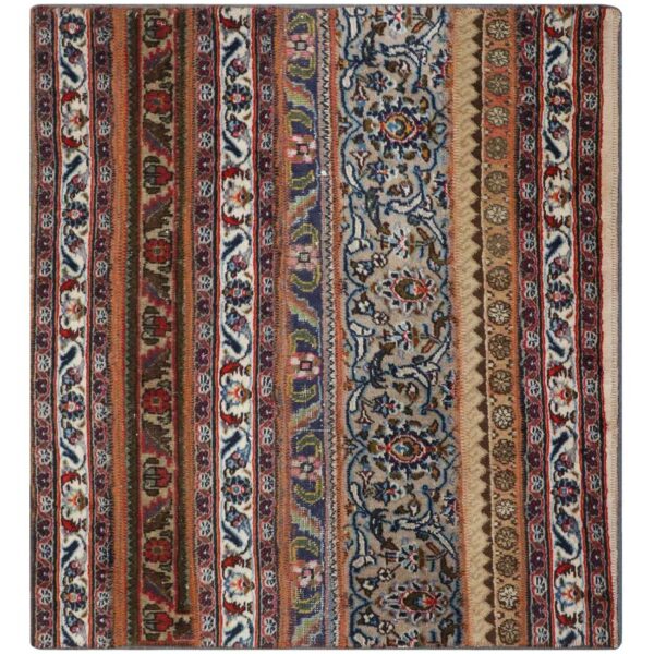 Vintage Persian Hand-Knotted Patchwork Carpet Striped Brown