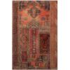 Vintage Persian Hand-Knotted Patchwork Carpet Brick Red