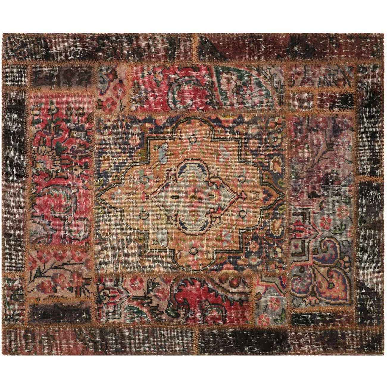 Vintage Persian Hand-Knotted Patchwork Carpet  Tabriz Orange