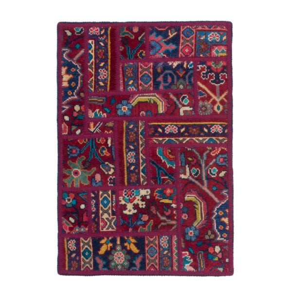 Vintage Persian Hand-Knotted Patchwork Carpet Crimson