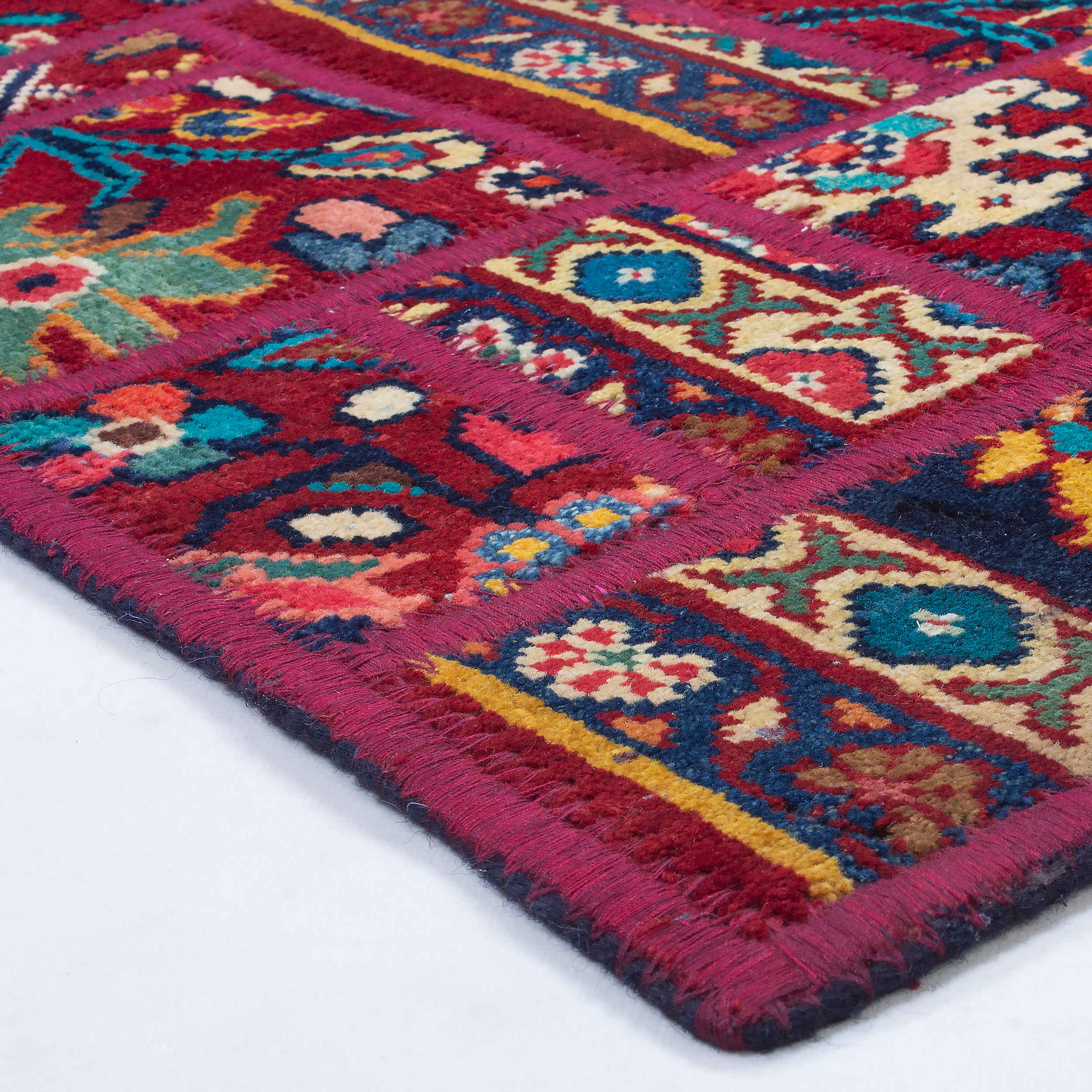 Vintage Persian Hand-Knotted Patchwork Carpet Crimson