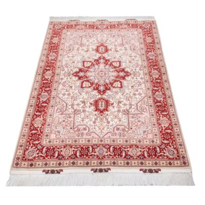 Persian Silk Carpet Hand-Knotted Original in Tabriz Lachak Toranj Red