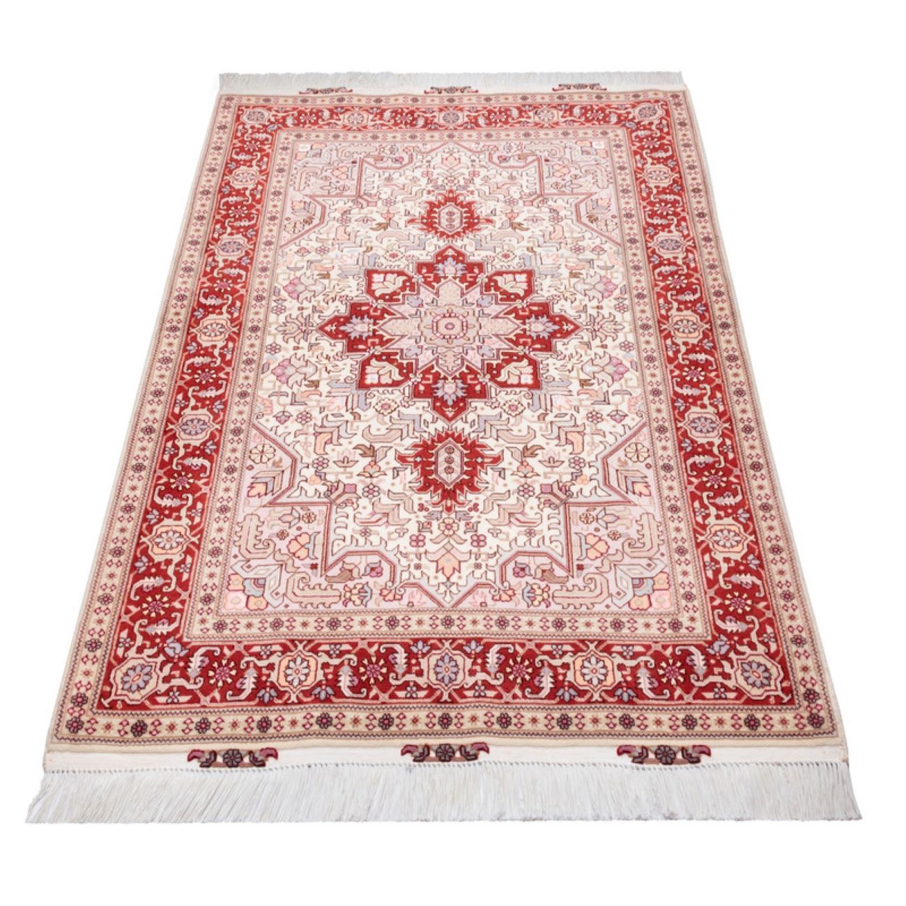Persian Silk Carpet Hand-Knotted Original in Tabriz Lachak Toranj Red