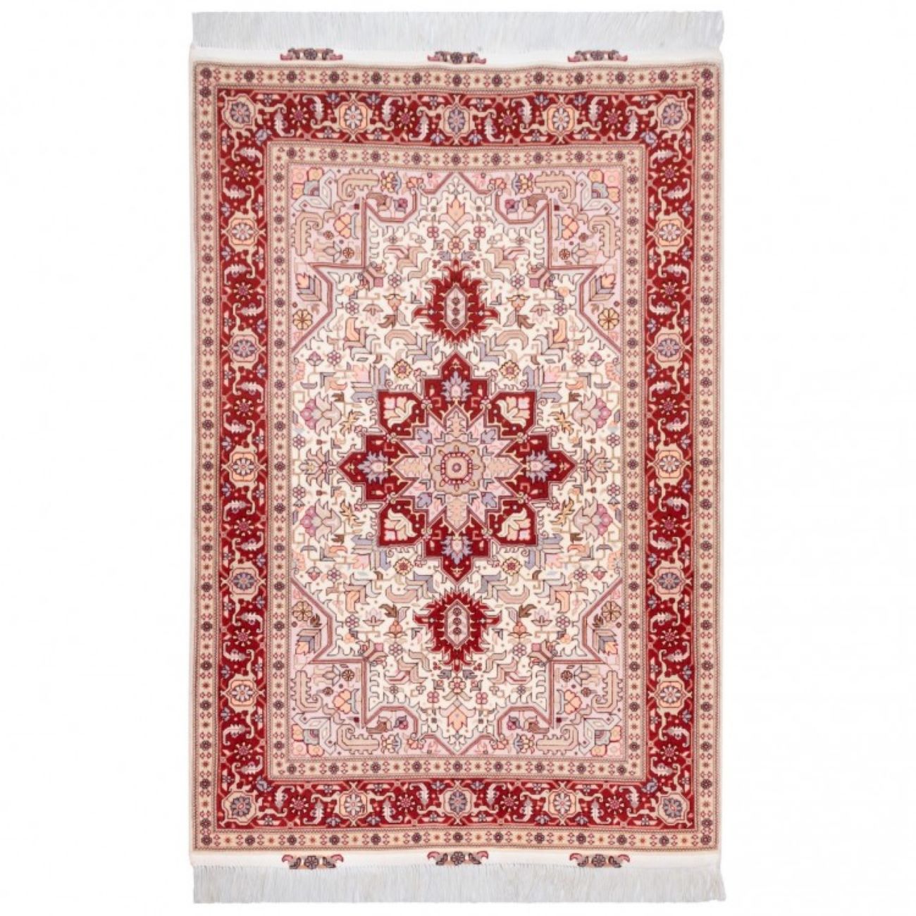 Persian Silk Carpet Hand-Knotted Original in Tabriz Lachak Toranj Red