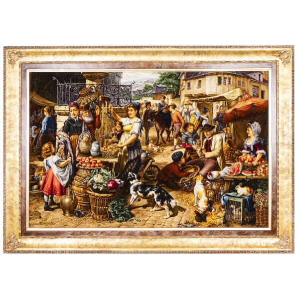 Hand-Knotted Persian Pictorial Rug from Tabriz Depicting Market Scene