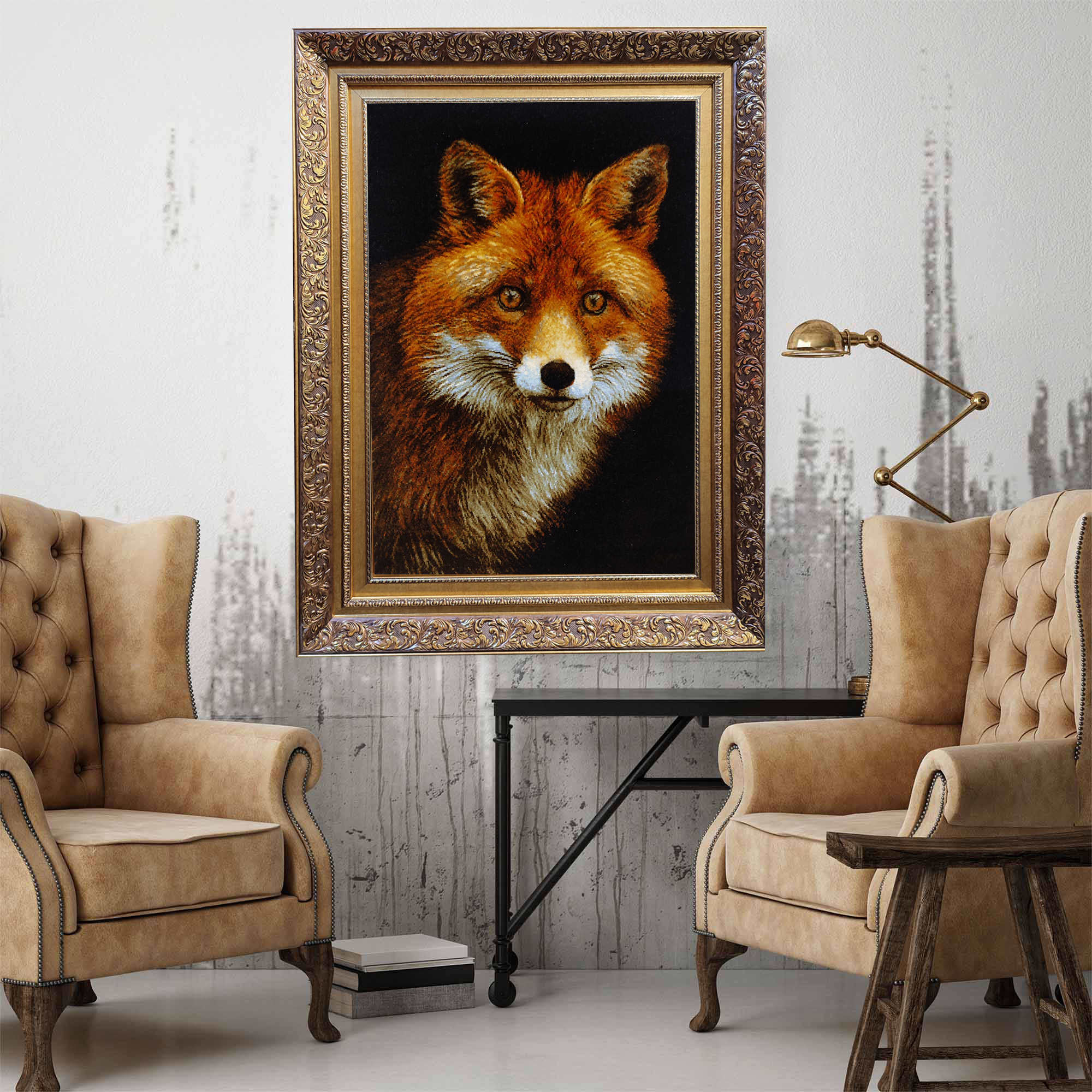 Hand-Knotted Persian Pictorial Rug from Tabriz Depicting Red Fox