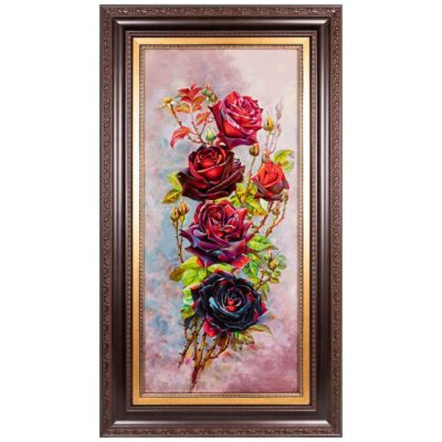Hand-Knotted Persian Pictorial Rug from Tabriz Depicting Rose Flowers