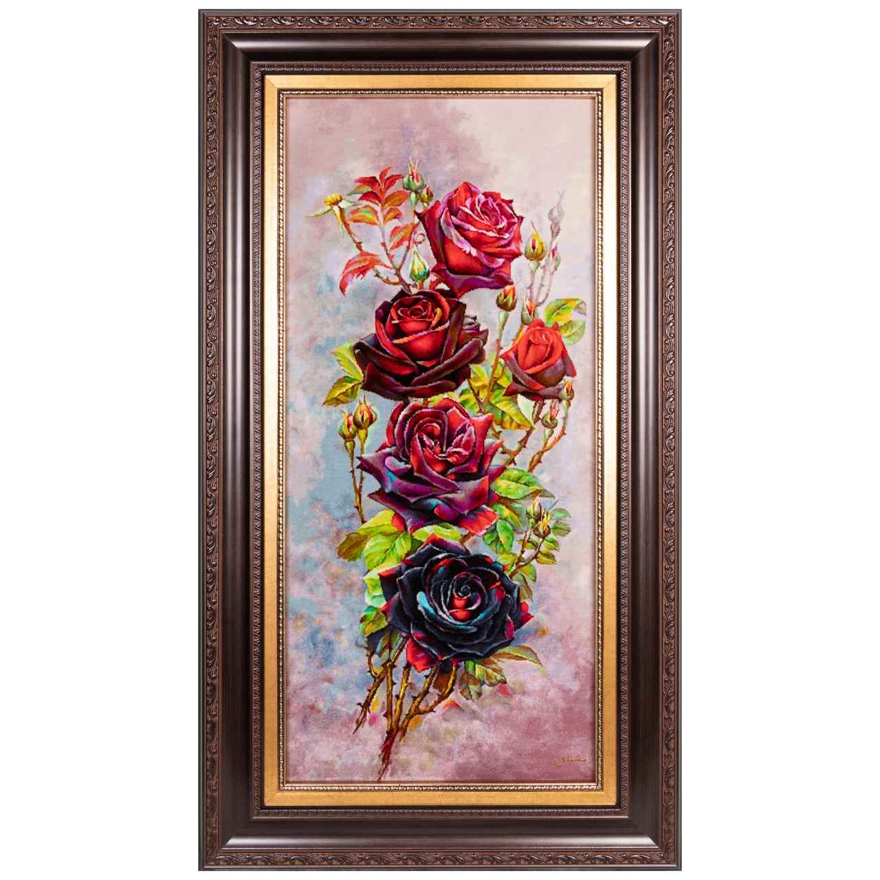Hand-Knotted Persian Pictorial Rug from Tabriz Depicting Rose Flowers
