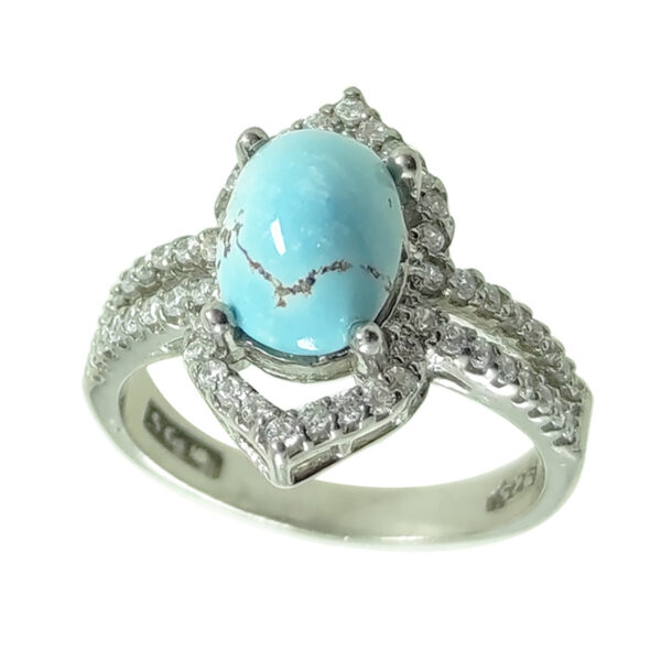 Persian Neyshabur Turquoise Silver Ring Handcrafted for Women Elham