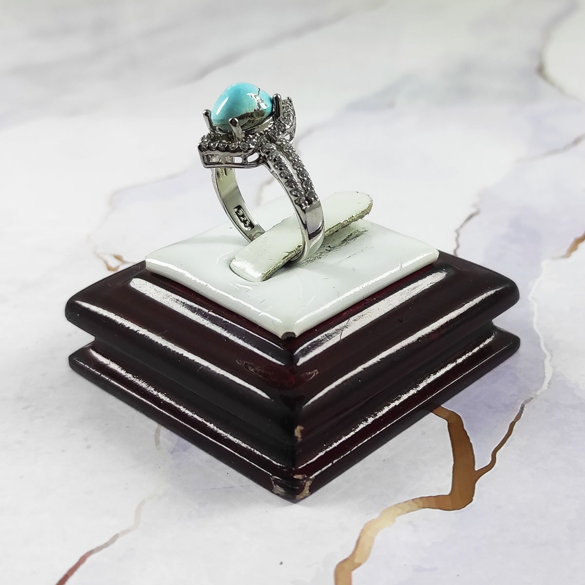 Persian Neyshabur Turquoise Silver Ring Handcrafted for Women Elham