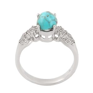 Persian Silver Ring for Women with Neyshabur Turquoise Rhodium Plating