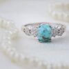 Persian Silver Ring for Women with Neyshabur Turquoise Rhodium Plating