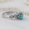 Persian Silver Ring for Women with Neyshabur Turquoise Rhodium Plating