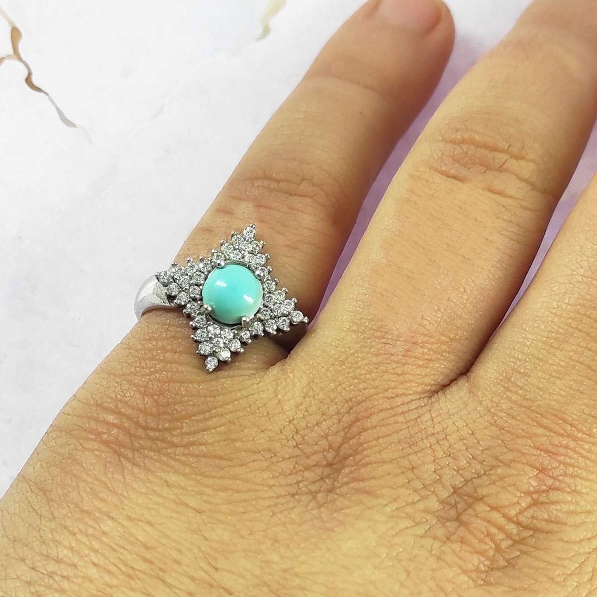 Persian Neyshabur Turquoise Silver Ring Handcrafted for Women Sanam