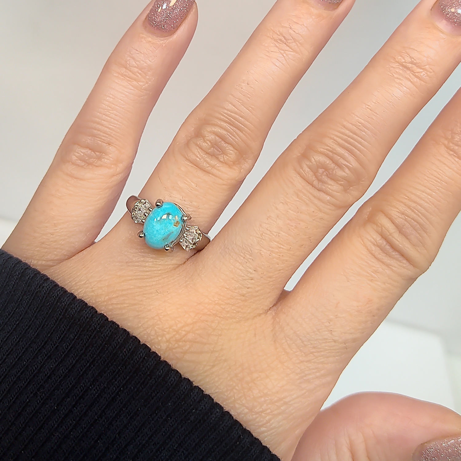 Persian Silver Ring for Women with Neyshabur Turquoise Tamana