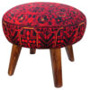 Traditional Red Persian Footstool with Wooden Legs and Velvet Fabric Artemis